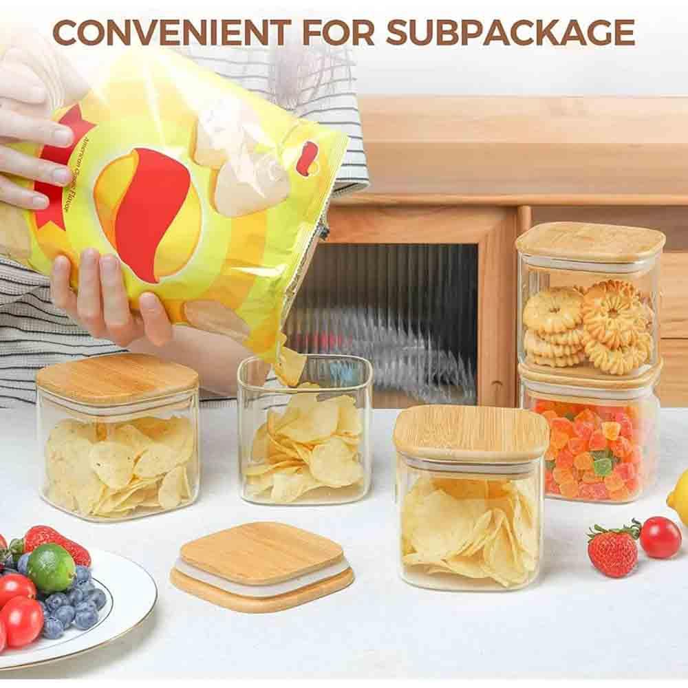 1Chase - Glass Square Food Storage Jar With Lid - 900 ml - Pack of 6