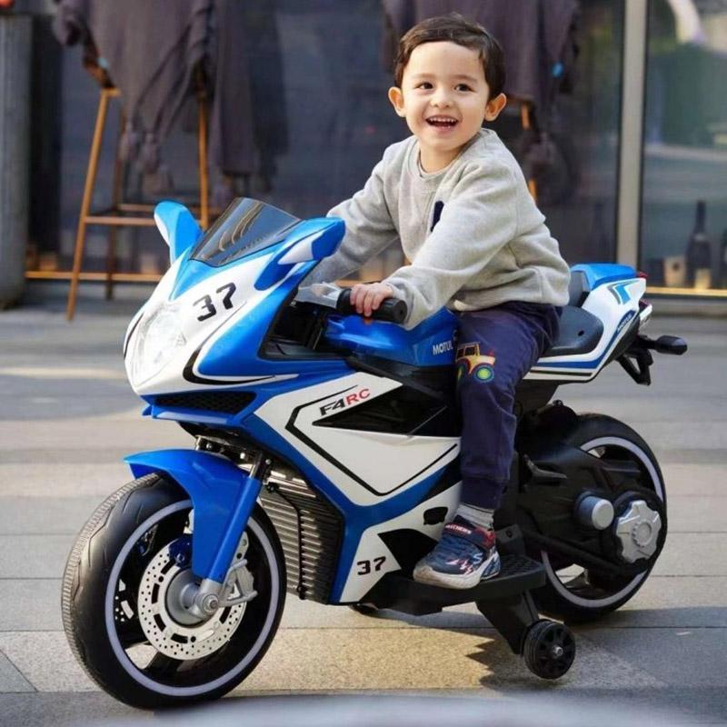 Amsham - Kids 3 Wheels Att Electric Motorcycle - Blue - 6V