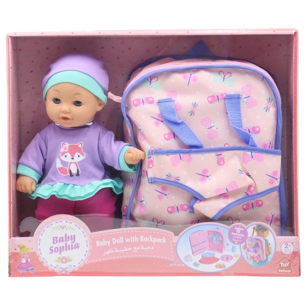 Toy School - Baby Sophia Baby Doll With Backpack - 12-inch - 15pcs