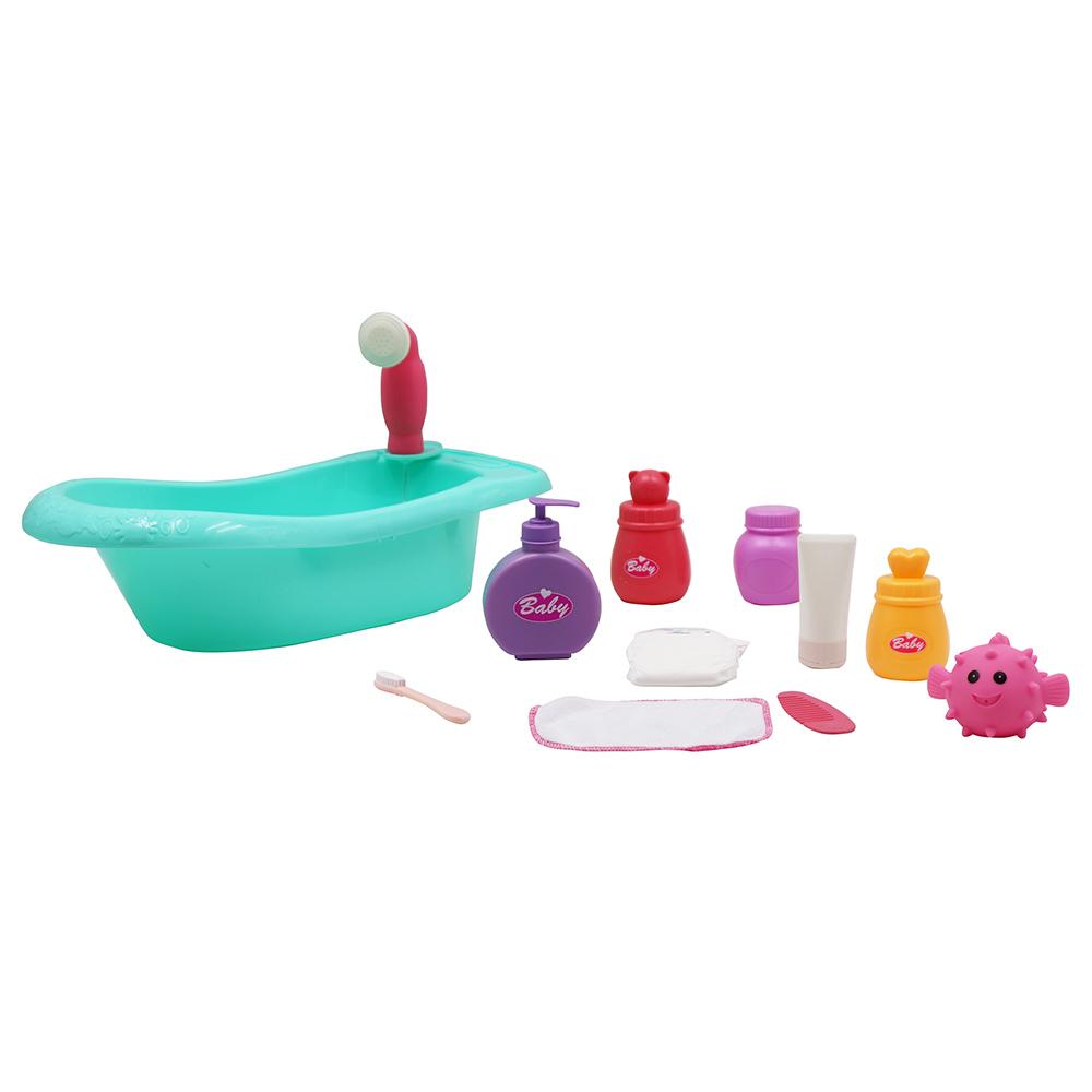 Toy School - Baby Sophia Doll Bathtub And Accessories Set - 12pcs