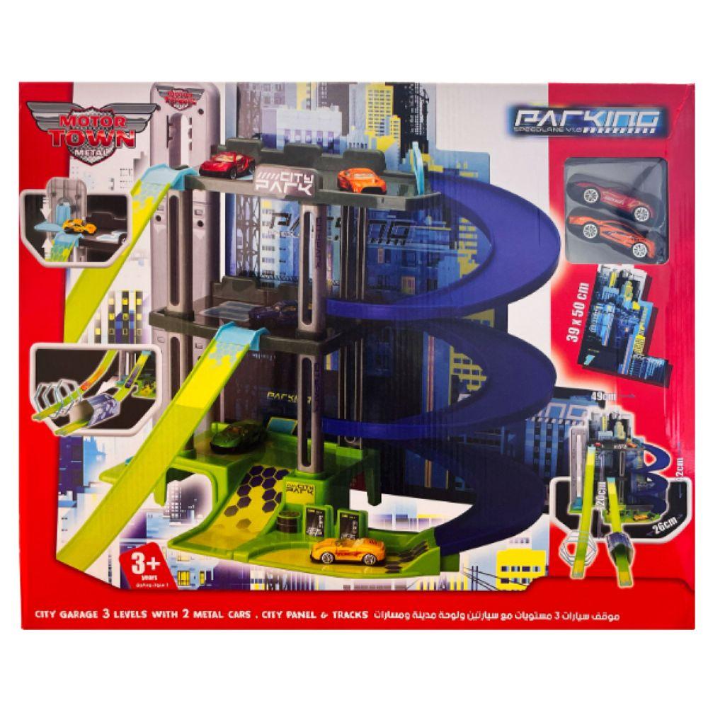 Toy School - 3 Level Motor Town City Garage With 2 Cars And 2 Tracks