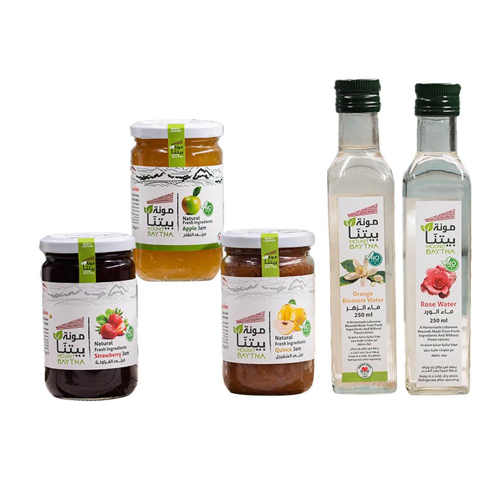 Mounit Baytna - Extra Virgin Olive Oil with Jams - Pack of 4 and Rose or Blossom Water - Pack of 2