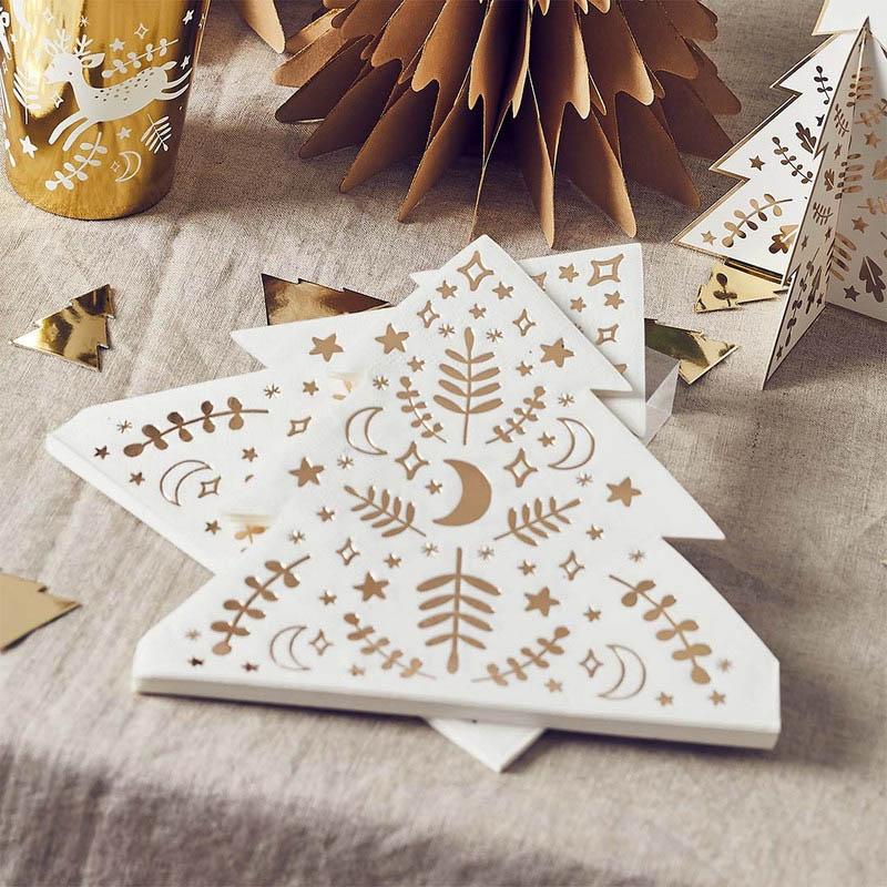 Hootyballoo - Christmas Tree Gold Foil Paper Napkins - 16pcs