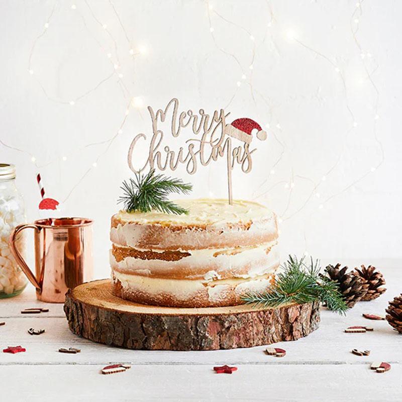 Hootyballoo - Merry Christmas Wooden Cake Topper