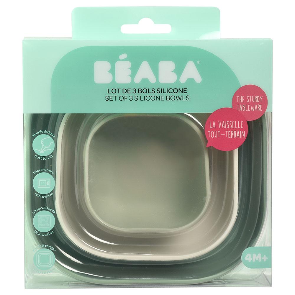 Beaba - Silicone Nesting Bowls - Sage Green/Cotton/Misty Green - 3pcs