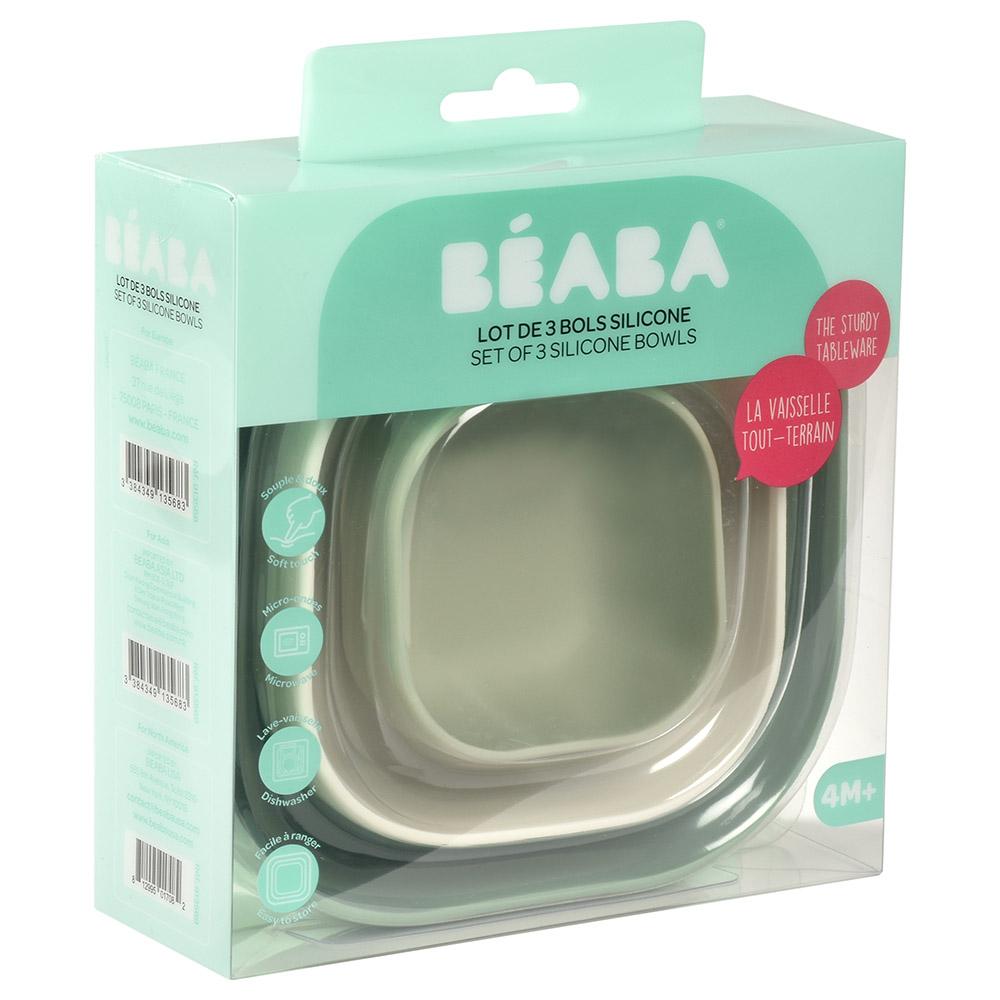 Beaba - Silicone Nesting Bowls - Sage Green/Cotton/Misty Green - 3pcs