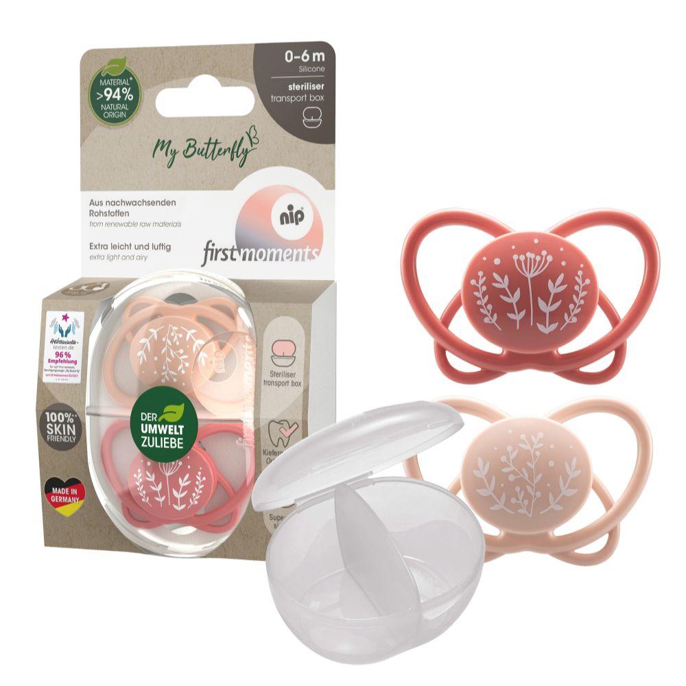 Nip - Butterfly Soother With Sterilizer Box 0-6M - Pink - 2 pcs