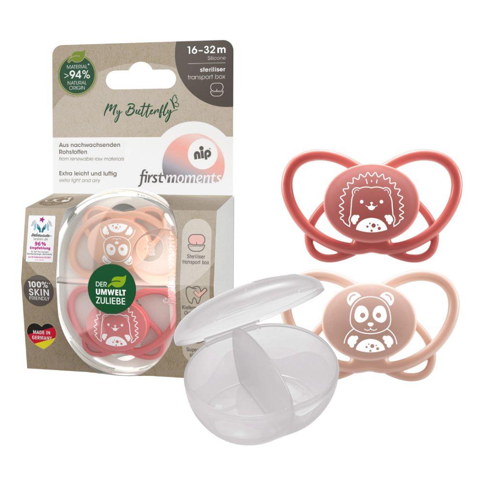 Nip - Butterfly Soother With Sterilizer Box 16-32M - Pink - 2 pcs