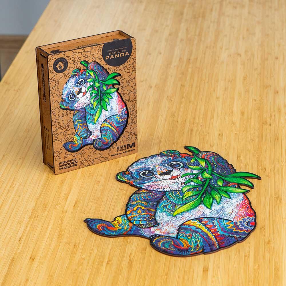 Unidragon - Figured Wooden Puzzle Kit - Serious Panda - Small - 110pcs