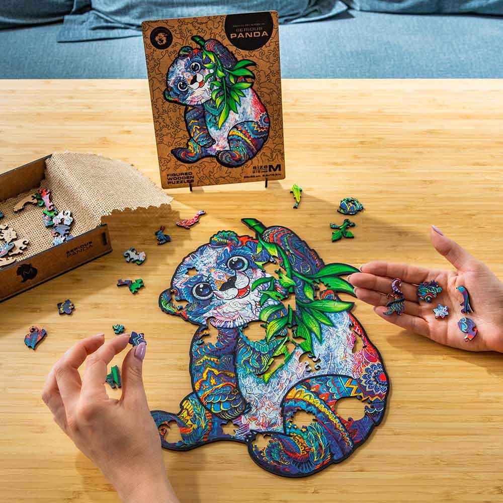 Unidragon - Figured Wooden Puzzle Kit - Serious Panda - Small - 110pcs