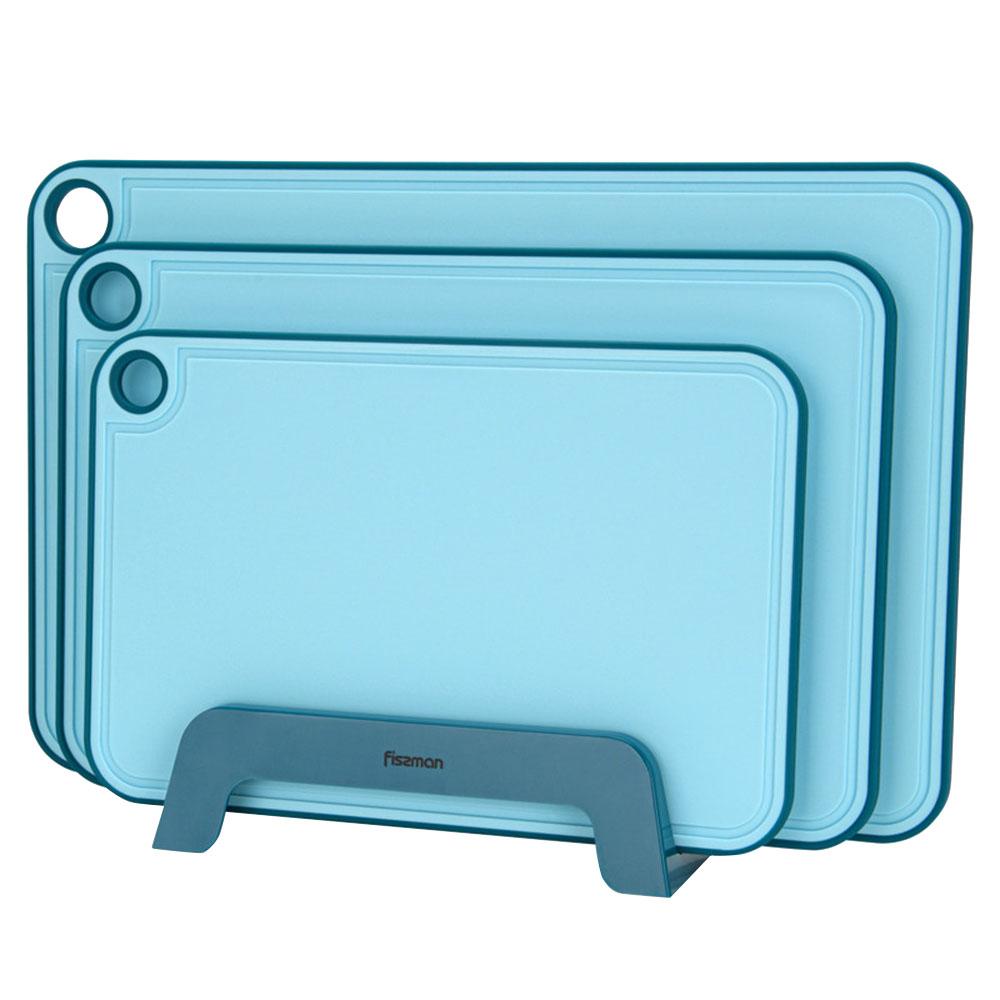 Fissman - Index Chopping Board With Holder - Blue - 3pcs - 41x28cm