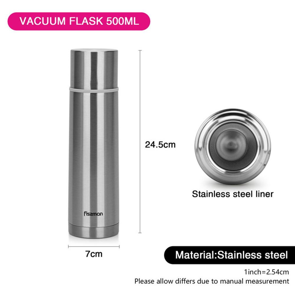 Fissman - Stainless Steel Vacuum Bottle - Silver - 500 ml