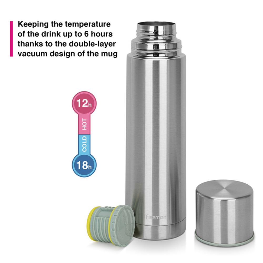 Fissman - Double Wall Vacuum Flask - Silver - 1 L