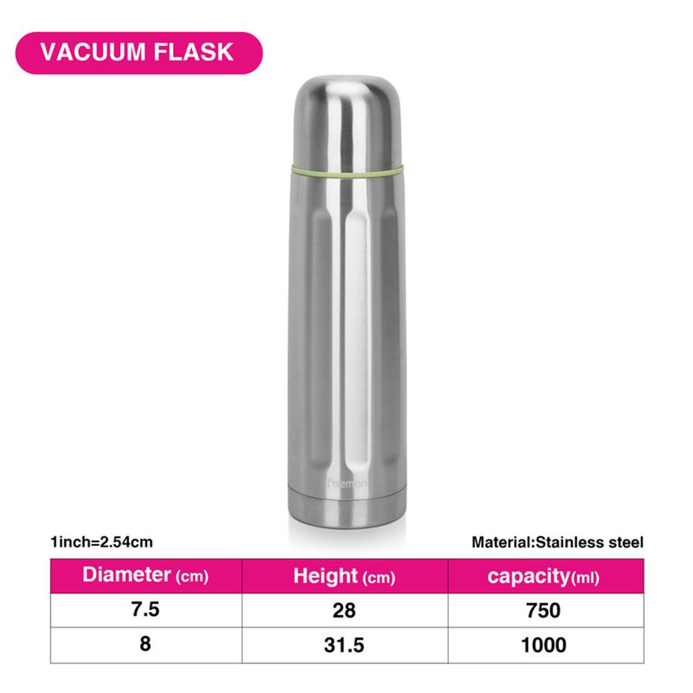 Fissman - Stainless Steel Double Wall Vacuum Flask - Silver - 1 L