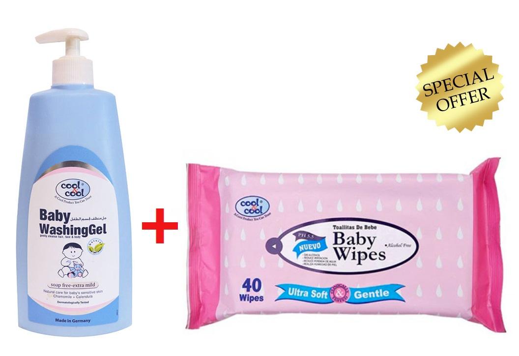 Cool&Cool - Baby Washing Gel 500ml + Baby Wipes Regular 40's