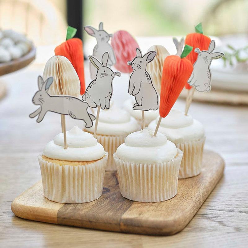 Ginger Ray - Easter Bunny, Carrot & Egg Cupcake Toppers - 12pcs