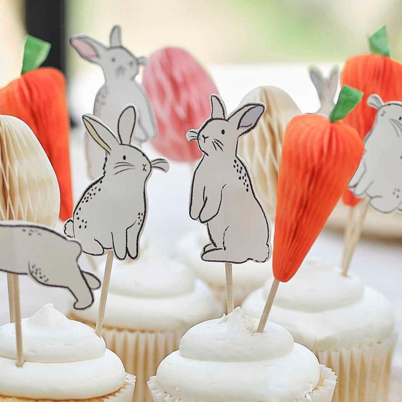 Ginger Ray - Easter Bunny, Carrot & Egg Cupcake Toppers - 12pcs