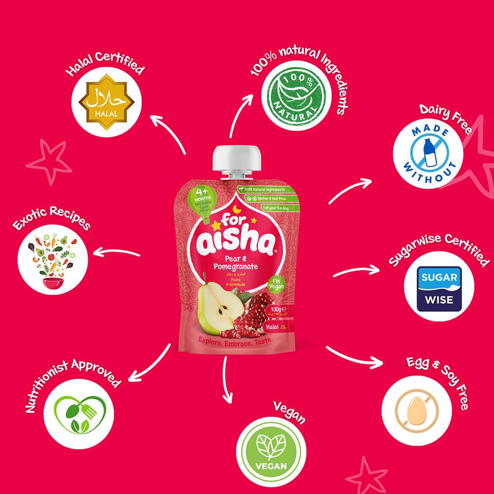 For Aisha - Baby Food Pouch - Pear & Pomegranate - 100g