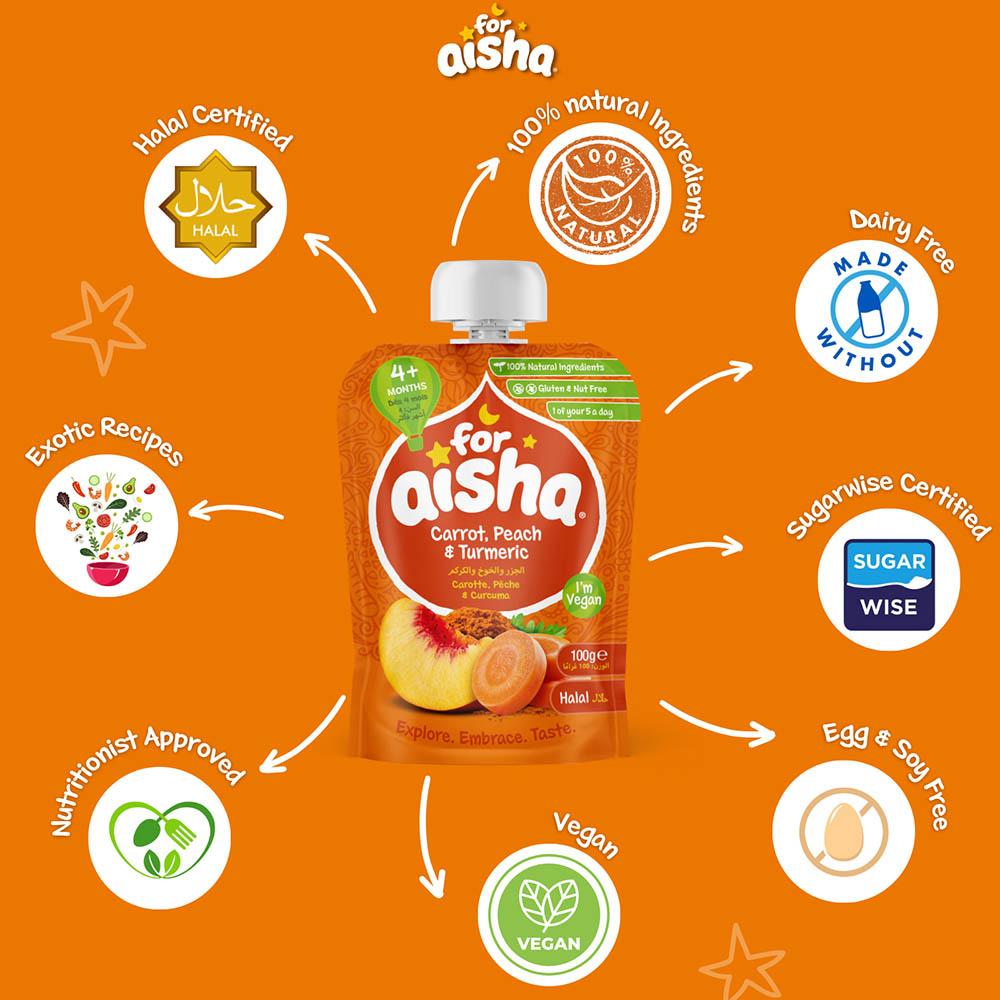 For Aisha - Baby Food Pouch - Carrot, Peach & Turmeric - 100g