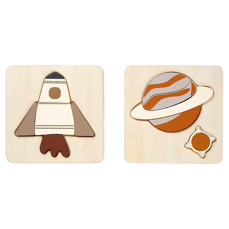 Fabelab - Space Shuttle & Planet Puzzle Wooden Toy - 2pcs