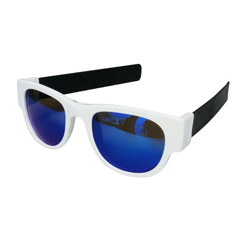 SlapSee - Pro Folding Sunglass - White Frame/Black Slap-BlueLens