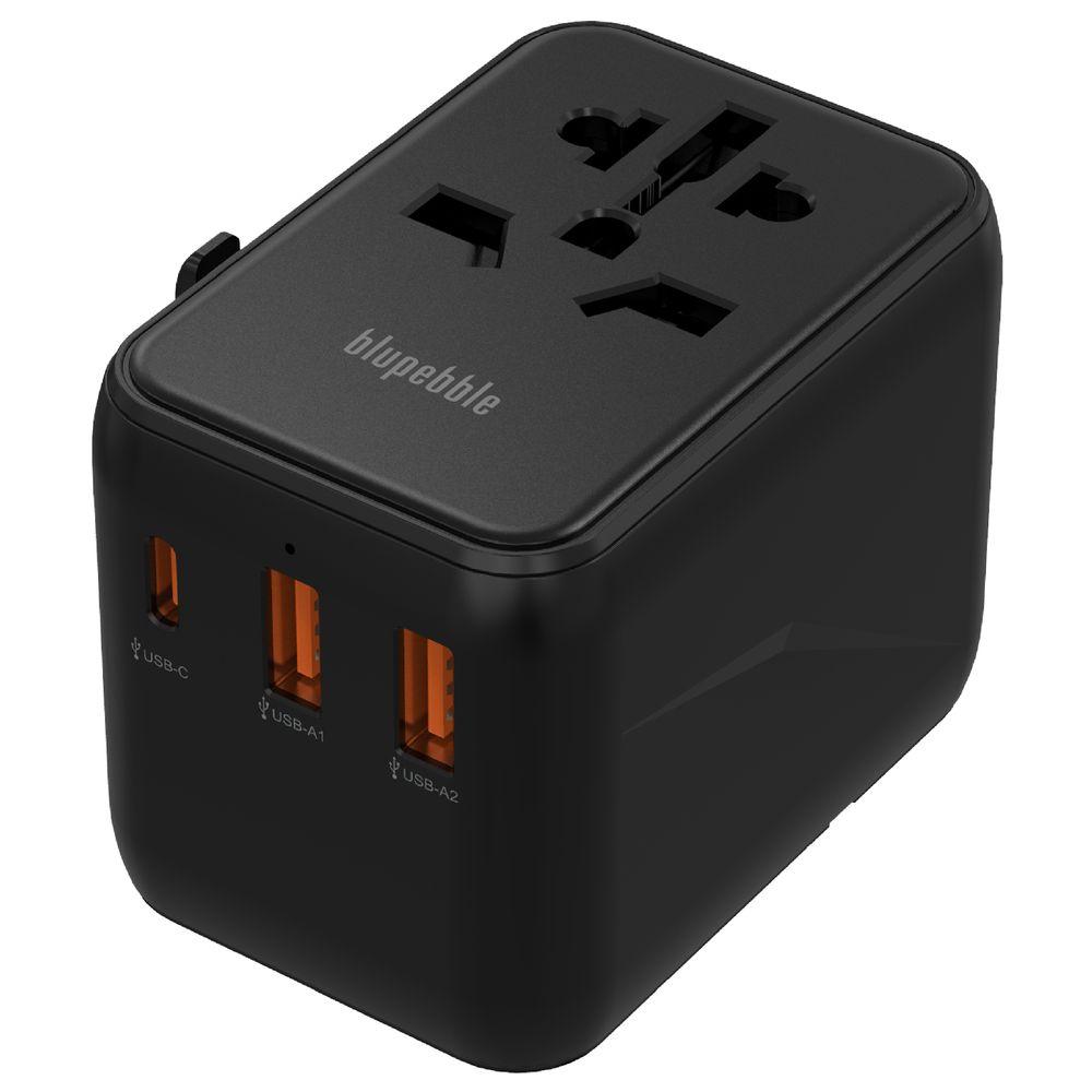 Blupebble - Passport 3.1 World Travel Adapter w/ 1 USB-C & 2 USB-A Ports - Black