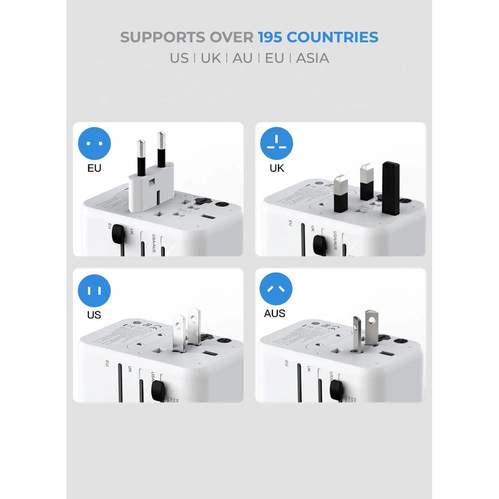 Blupebble - Passport 3.1 World Travel Adapter w/ 1 USB-C & 2 USB-A Ports - White