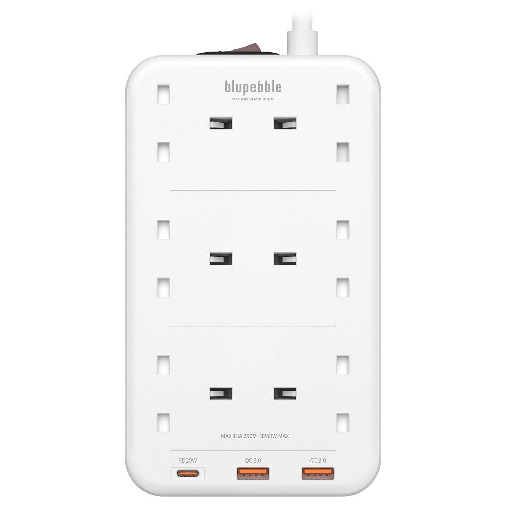 Blupebble - 6 Plug Surge Protection Power Strip - White