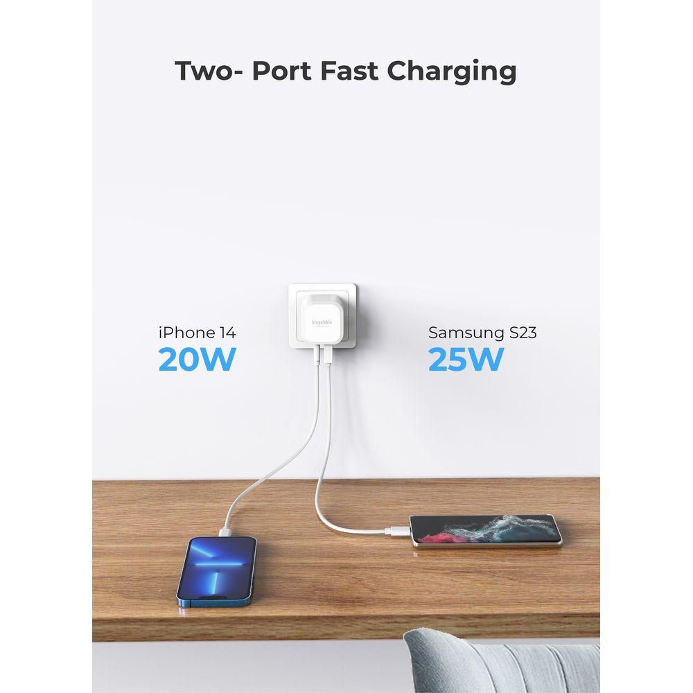 Blupebble - 2-Port PD Gan 45W Dual Port 2 USB C Charger Plug - White