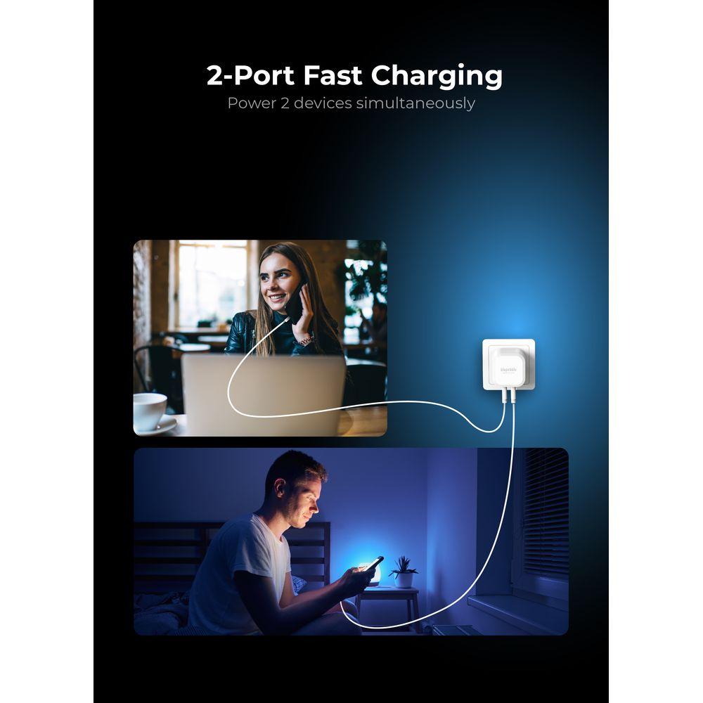 Blupebble - 2-Port PD Gan 45W Dual Port 2 USB C Charger Plug - White