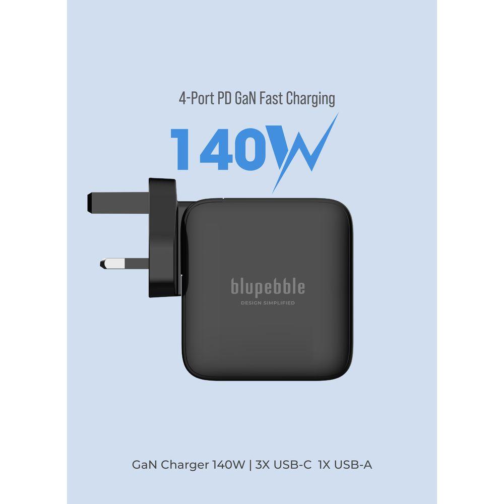 Blupebble - 4-Port PD Gan Fast Charger - 140W - Black