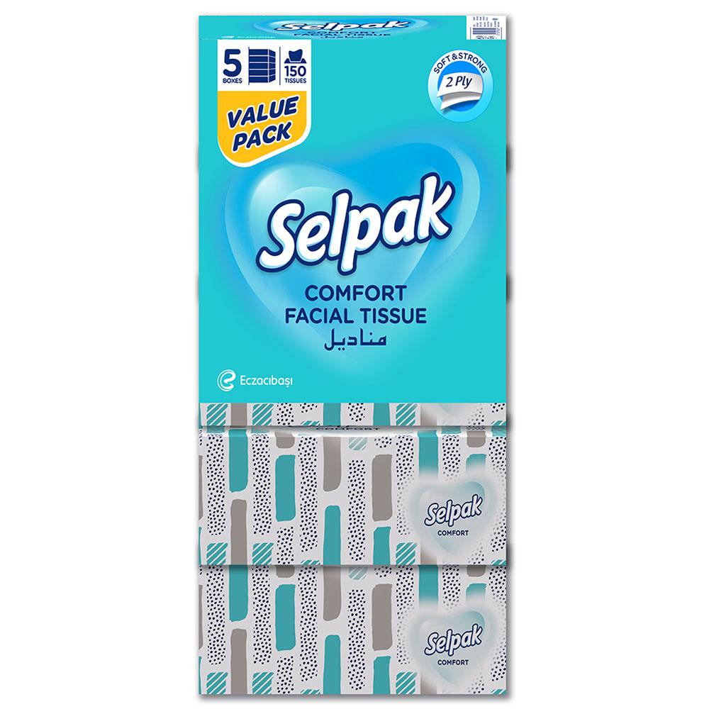 Selpak - Comfort Boxed Facial Tissue - 150 Sheets - Pack of 5