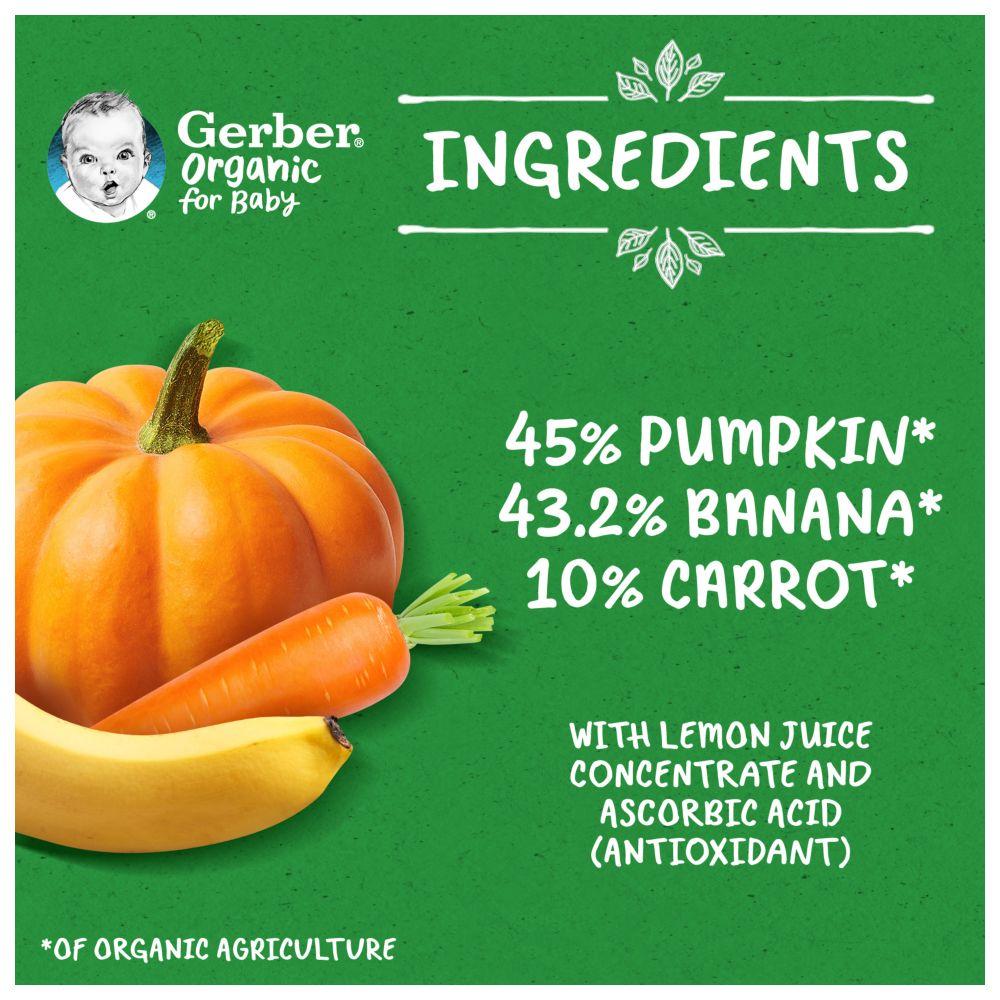 Gerber - Organic Pumpkin, Banana & Carrot Puree - Pack of 4 - 90 g