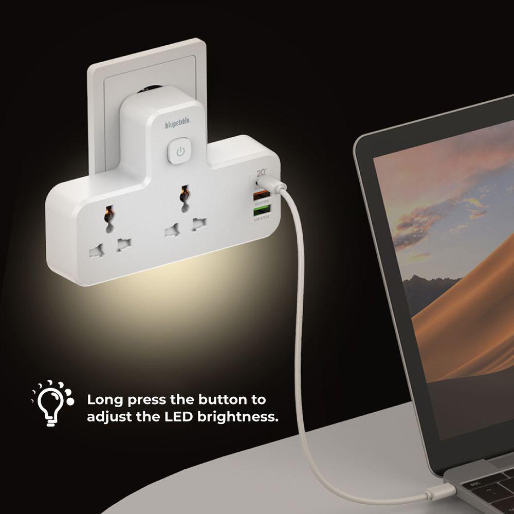 Blupebble - Surge Protection Wall Adapter w/ Night Light 20W - White