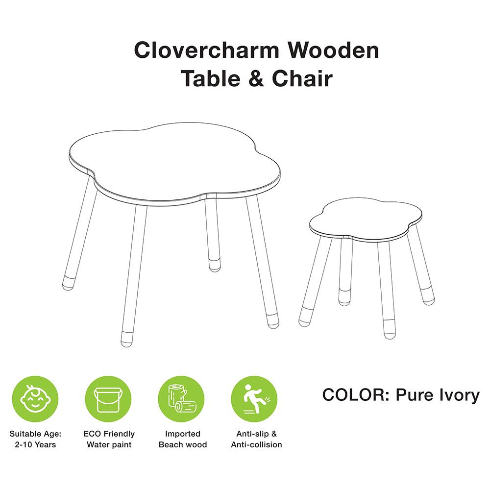 Mini Panda - Clovercharm Wooden Table & Chair - Pure Ivory