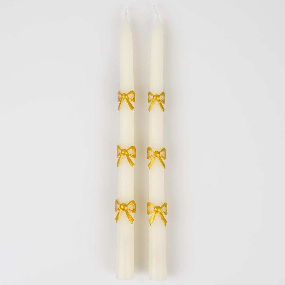 Meri Meri - Gold Bow Taper Candles - 2pcs