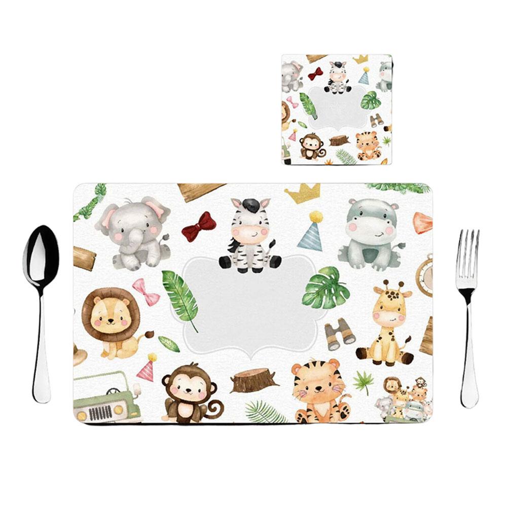 Tiny Tots - Safari Animal Theme Rubber Placemat w/ MDF Coaster & Cutlery