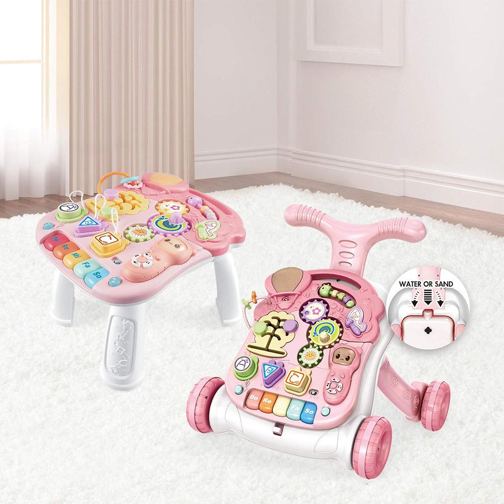 Little Angel - 2-In-1 Baby Musical Activity Walker & Table - Pink