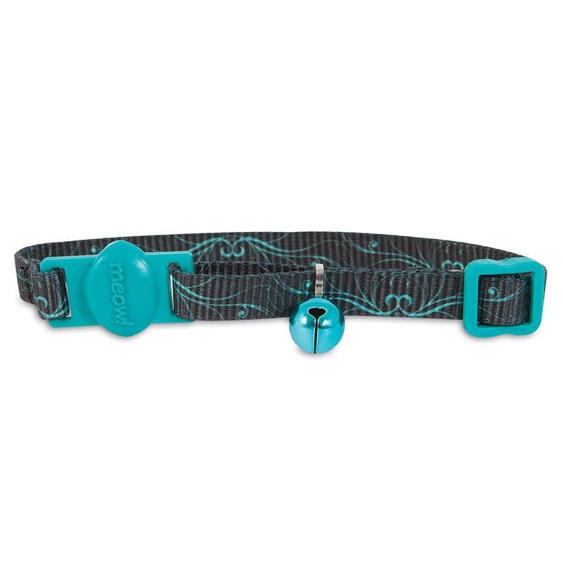 Petmate - Fashion Cat Collar - 8-12" - Swirls Black Teal