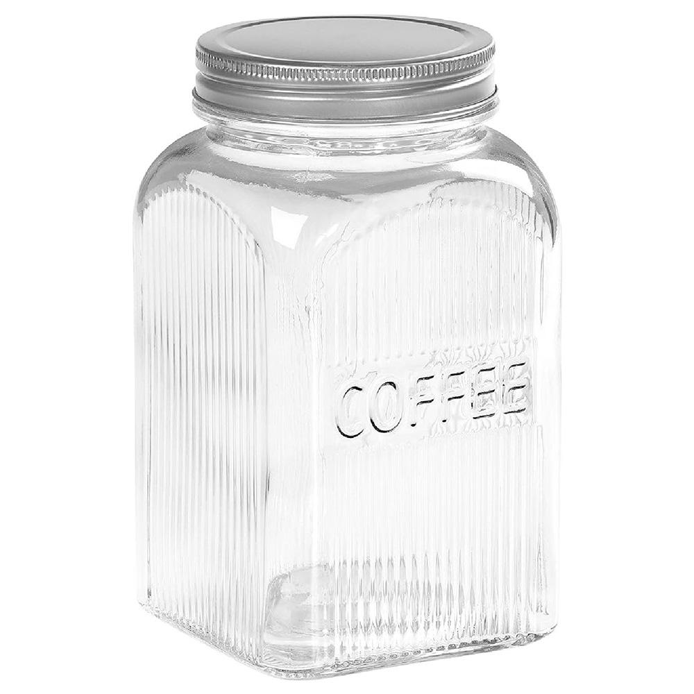 Tala - Coffee Ribbed Glass Storage Canisters w/ Screw Top Tin Lids - 1.25L