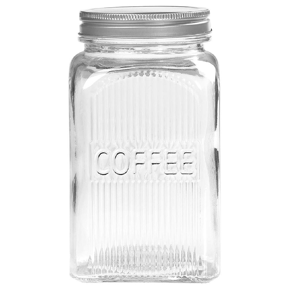 Tala - Coffee Ribbed Glass Storage Canisters w/ Screw Top Tin Lids - 1.25L