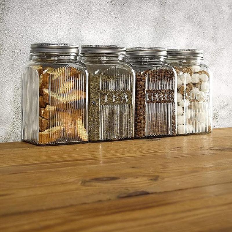 Tala - Coffee Ribbed Glass Storage Canisters w/ Screw Top Tin Lids - 1.25L