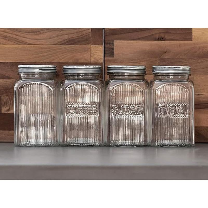 Tala - Ribbed Glass Storage Canisters w/ Screw Top Tin Lids - 1.25L