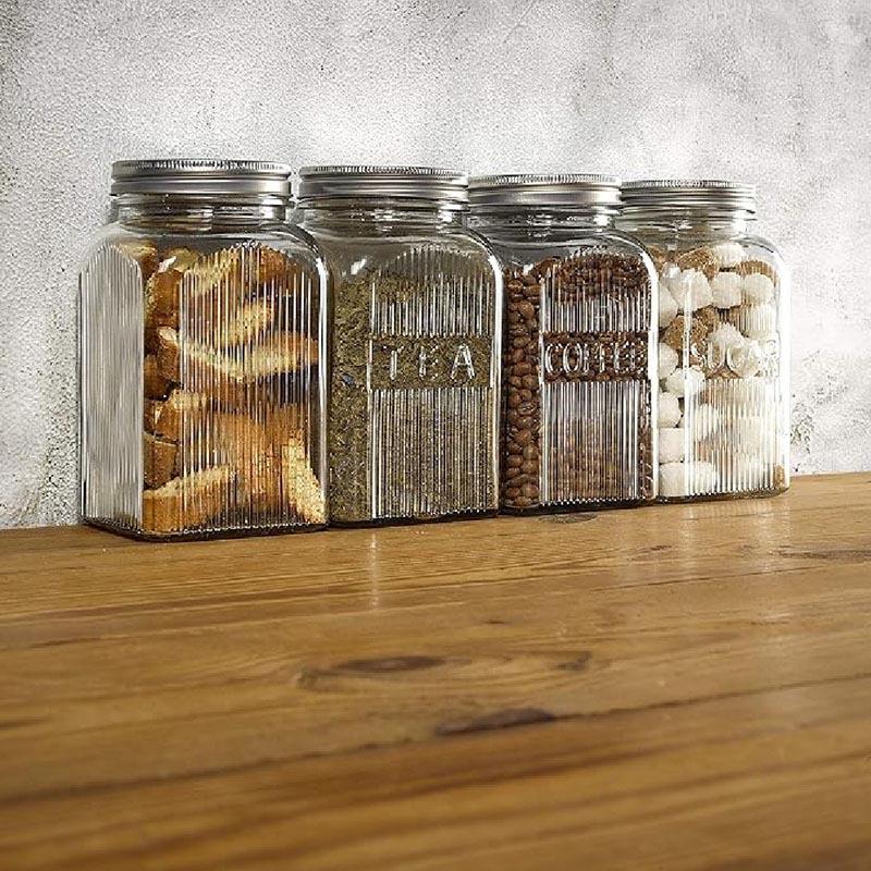 Tala - Ribbed Glass Storage Canisters w/ Screw Top Tin Lids - 1.25L