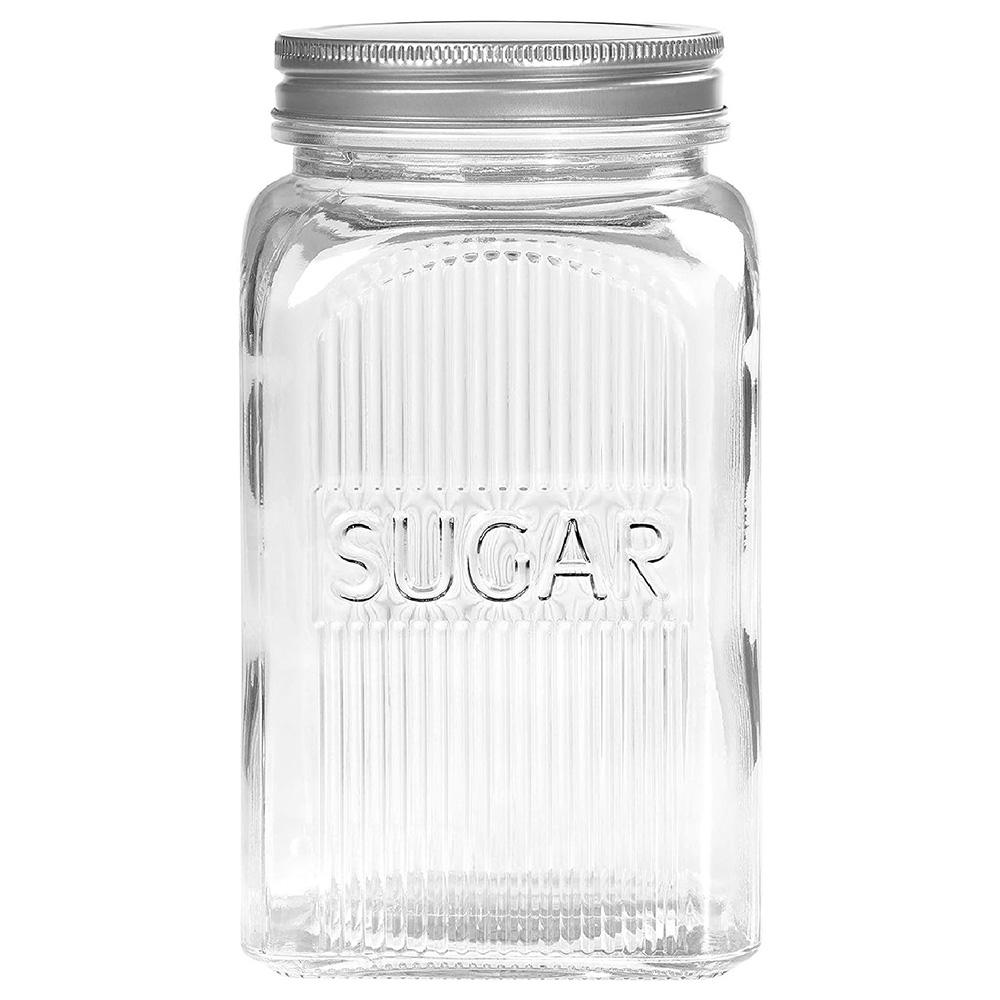 Tala - Sugar Ribbed Glass Storage Canisters w/ Screw Top Tin Lids - 1.25L