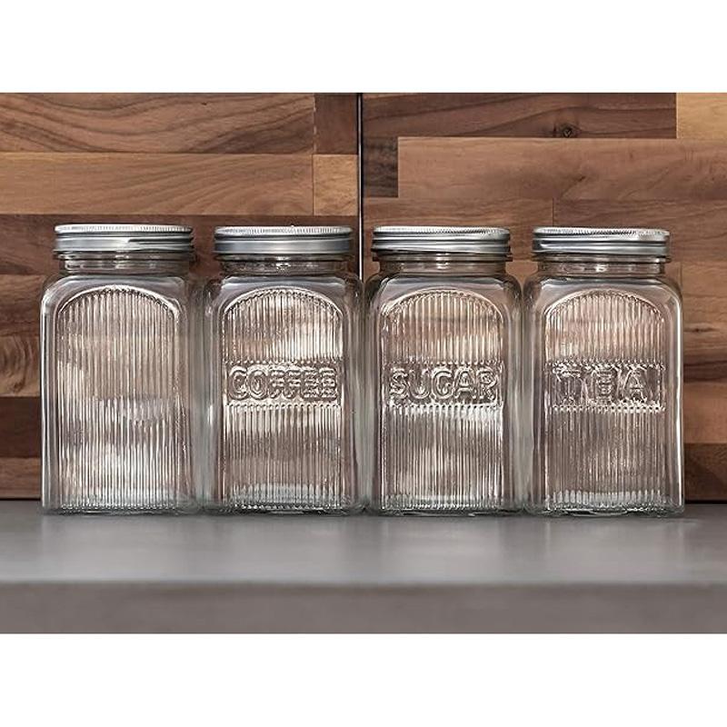 Tala - Sugar Ribbed Glass Storage Canisters w/ Screw Top Tin Lids - 1.25L