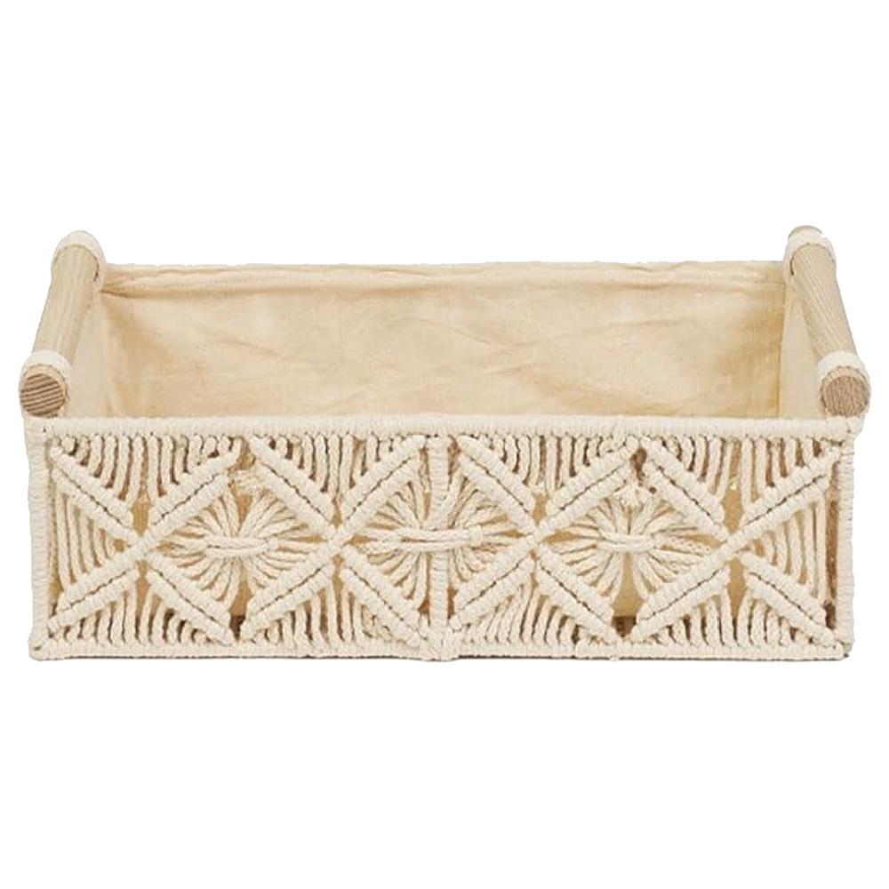 Homesmiths - Cotton Rope Basket w/ Handle - Ivory - L - 34 X 22 X 10cm