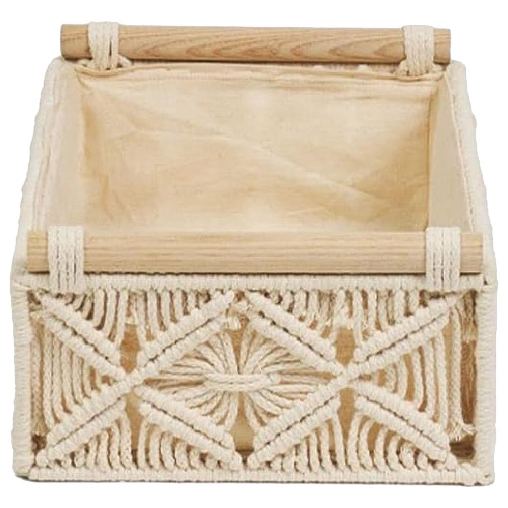 Homesmiths - Cotton Rope Basket w/ Handle - Ivory - L - 34 X 22 X 10cm