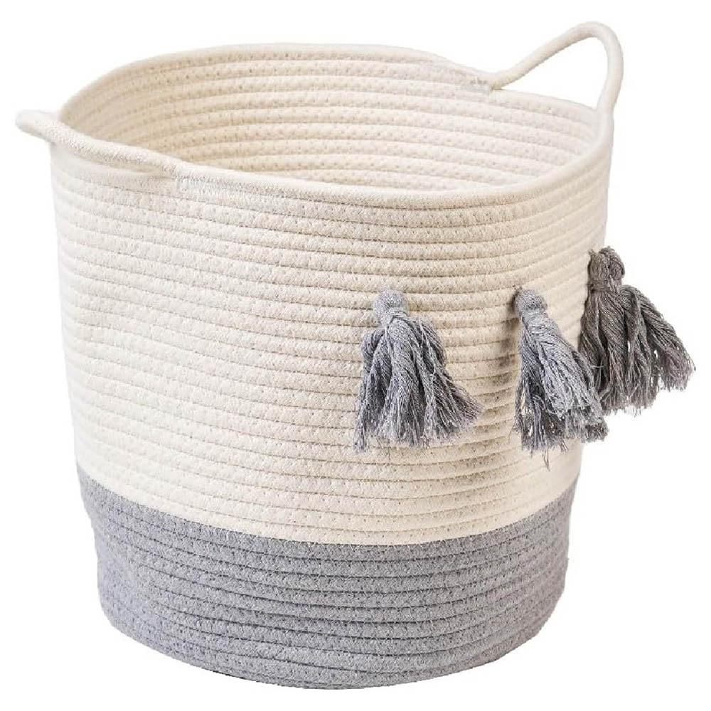 Homesmiths - Cotton Rope Basket - White & Light Grey - 30 X 30cm