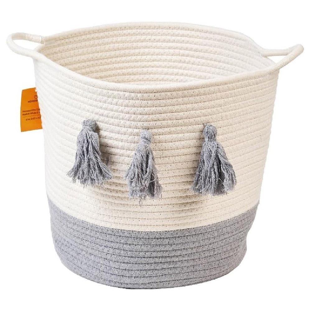 Homesmiths - Cotton Rope Basket - White & Light Grey - 30 X 30cm